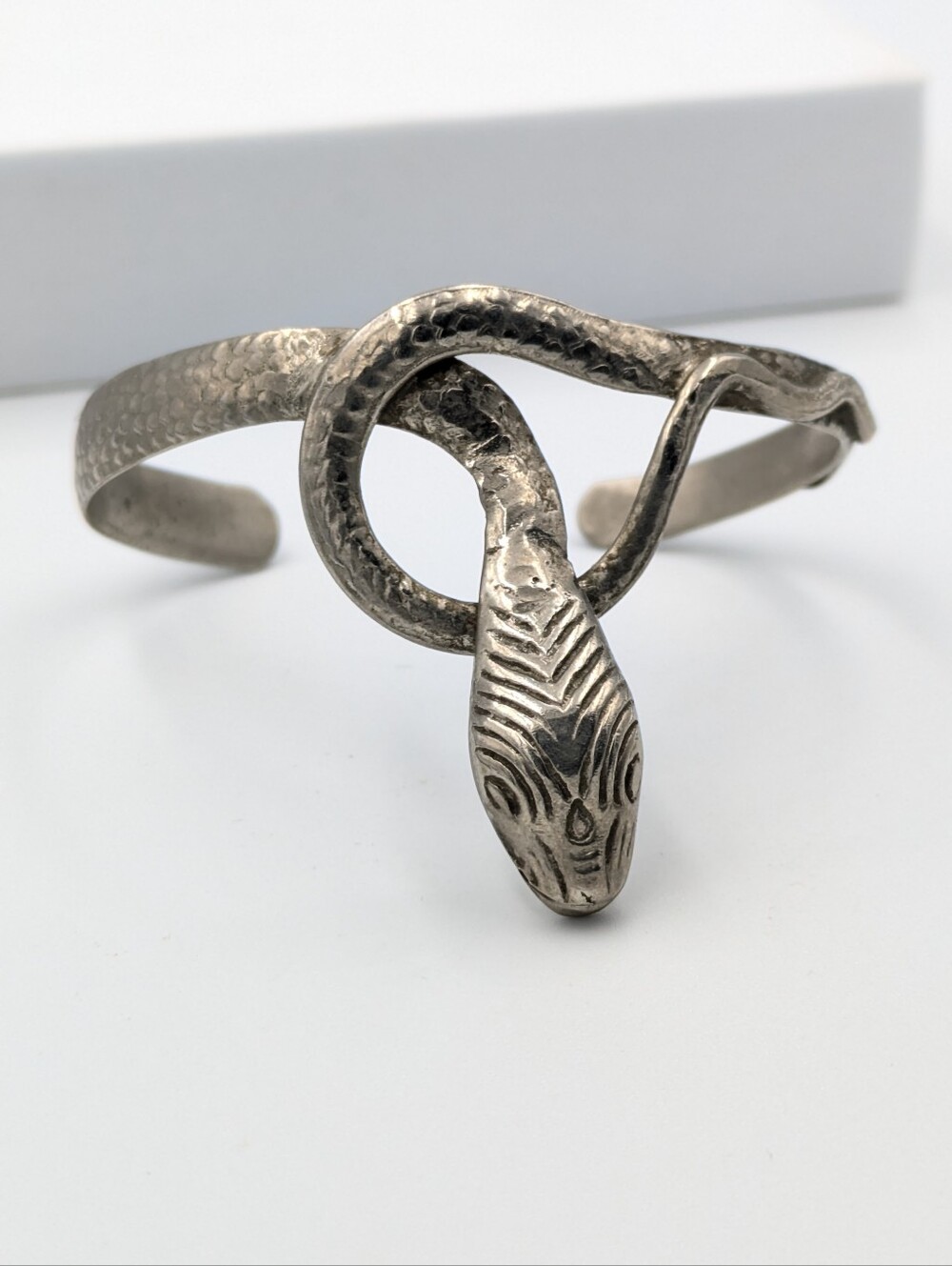 Vintage mid-century 800 silver exotic snake bracelet cuff bangle